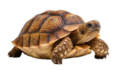 Obraz premium A sturdy African spurred tortoise walking slowly forward, studio shot, ready for adventure.