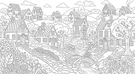 Naklejka premium Angkor wat temple coloring page for kids and adults