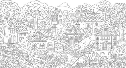 Naklejka premium Free printable house coloring page for kids and adults