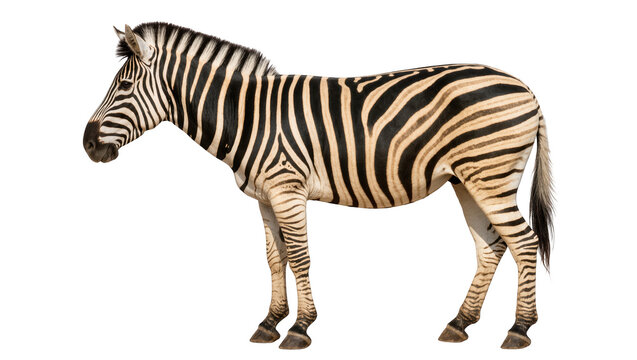 Majestic zebra standing still, showcasing its iconic black and white striped coat.