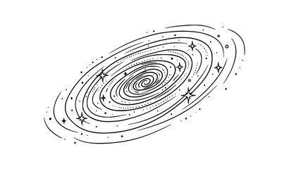 Hand drawn galaxy icon spiral space line art vector illustration © MstBabli
