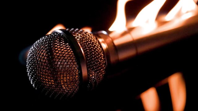 Microphone On Fire Concept Of Hot Music Hits