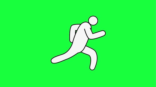 Animated person running with urgency on green screen background