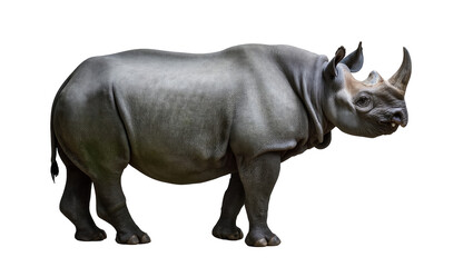 Obraz premium Powerful black rhinoceros standing majestically, showcasing its strong horns and thick hide