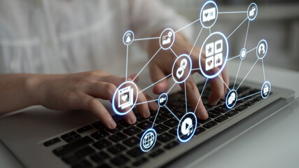 Concept of social media revolutionizes digital communication. This platform enables global...