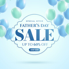 Fototapeta premium Happy Fathers Day Sale banner, poster, card, holiday cover, flyer design in 3d realistic style with Gift boxes. Fathers Day Sale Banner Design.