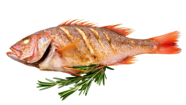 Delicious roasted red snapper fish with fresh rosemary herb, perfectly cooked and ready to be served