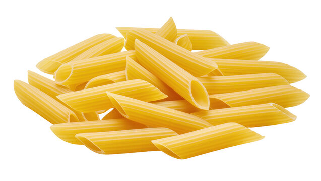 Dry penne pasta tubes, an essential ingredient for Italian cooking and recipes