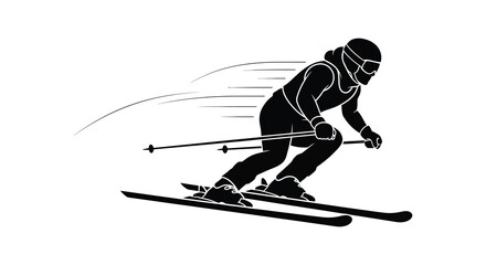 A dynamic depiction of a skier in motion captured as a striking black silhouette high quality professional detailed modern elegant stylish © CreativeAkash099