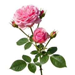 Obraz premium A pink rose bush with green leaves and buds