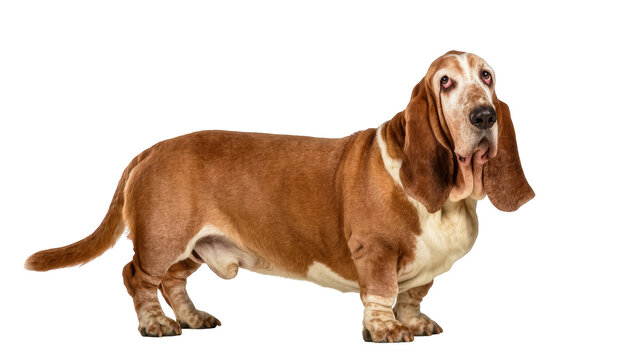 Adorable Basset Hound dog with characteristic droopy ears and a thoughtful, curious gaze