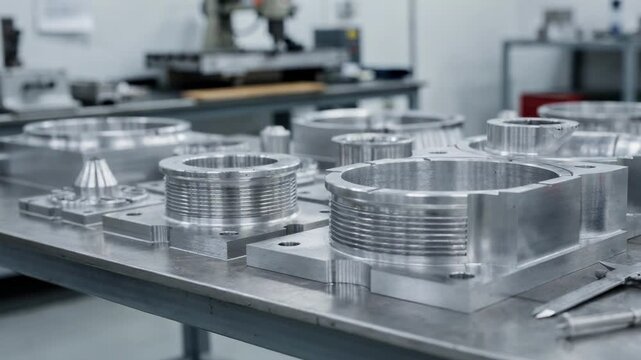 Medium shot capturing metal insert tooling in a workshop emphasizing durability and precision engineering for highperformance foam mold applications.