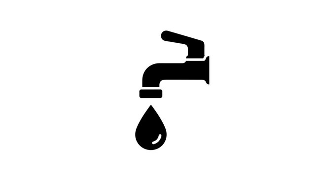 Water Tap with Dripping Drop Icon on White Background