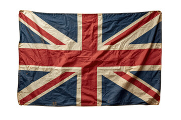 Fototapeta premium Union jack flag representing great britain and the united kingdom, vintage weathered fabric texture on transparent background