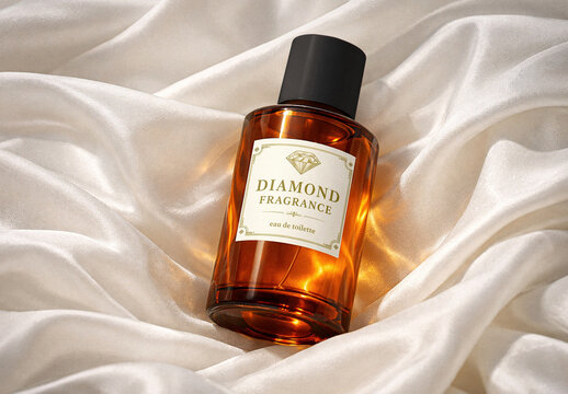 Perfume Bottle In Silk Mockup