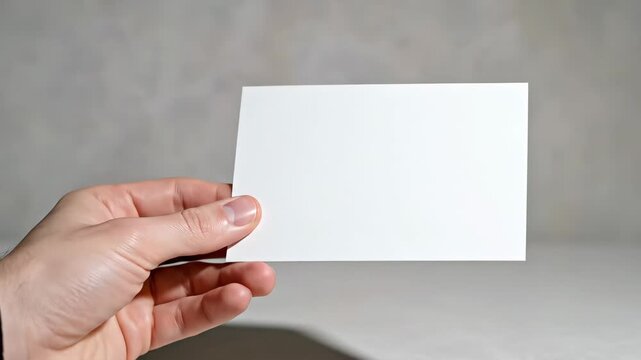 A male hand holds a single blank A6 postcard invitation flyer mid-air against a grey background in a clean print design mockup.