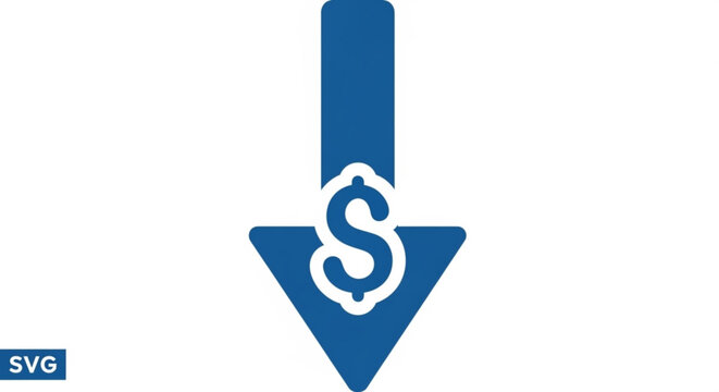 A blue arrow icon with a dollar sign, representing a decrease in financial value or cost reduction.