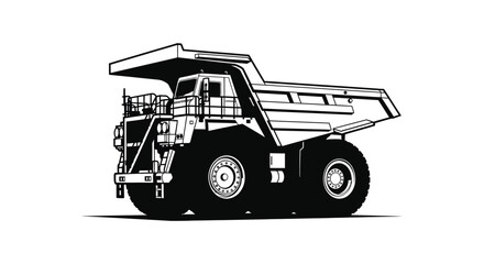 A dramatic black silhouette of a large mining dump truck showcasing industrial power and scale silhouette high quality professional detailed modern © CreativeAkash099