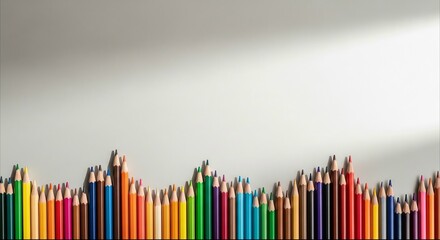 Obraz premium Colorful wooden pencils in a row on white background with copy space