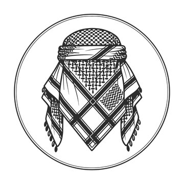 Traditional headscarf keffiyeh shemagh illustration in circle frame