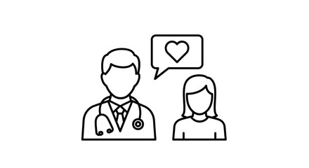 Fototapeta premium Doctor and patient with heart symbol in speech bubble, healthcare concept, medical care icon