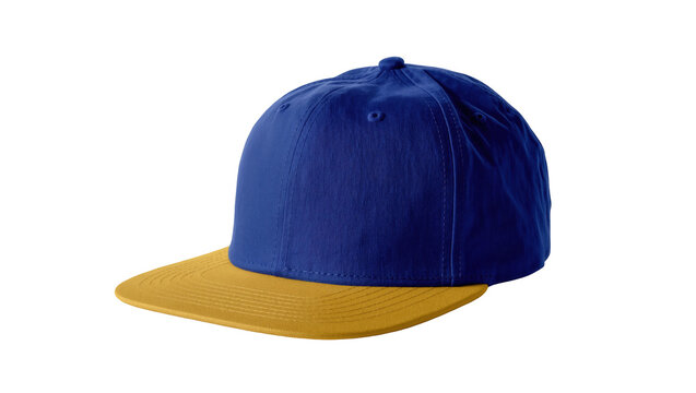 Stylish two-tone baseball cap with royal blue crown and golden yellow flat brim