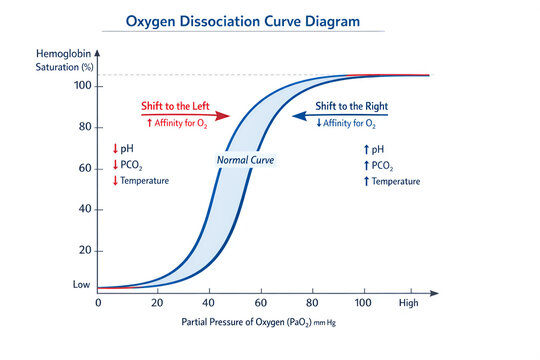 Oxygen Dissociation Curve Diagram Showing Hemoglobin Saturation and Oxygen Transport Relationship
