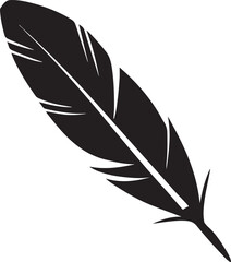 Fototapeta premium Single black feather isolated vector silhouette on transparent background design element