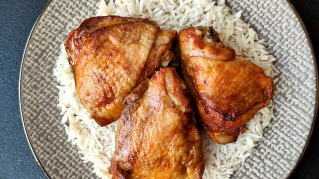 Kabsa or haneeth, an Arabic dish with rice and chicken, salt, and spices. Kabsa or haneeth as a food background for your design