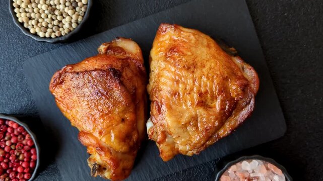 Grilled or barbecued chicken legs, spicy meat cooked with salt and spices. Grilled chicken legs as a food background for your design