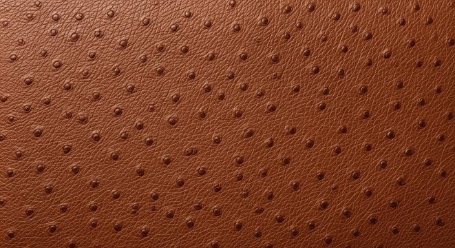 A close-up shot of textured brown ostrich leather. The leather displays a distinctive pattern of small, raised dots across its surface.