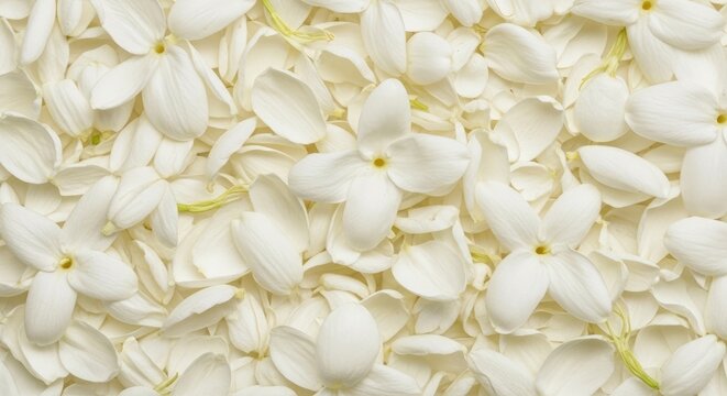 A dense collection of delicate white jasmine flowers covers the frame. The petals are small and star-shaped, with visible stamen centers.