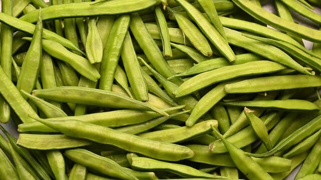 Top View of Fresh Gawar Ki Phalli (Cluster Beans) &ndash; Green Vegetable