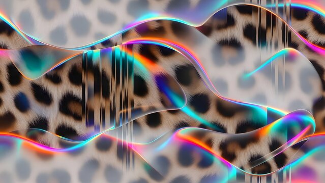 Artistic painted leopard print pattern. Creative watercolor animal texture for stationery. Bright brush strokes and colorful spots forming a playful feline design for decor.