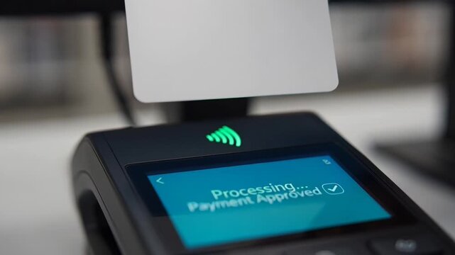 ?Contactless card payment process: tap, process, and approve animated sequence