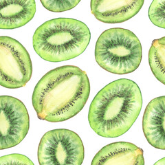 Fototapeta premium Seamless pattern of kiwi halves white