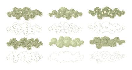 Obraz premium Top view trees for architectural plans and landscape design. Minimal vector illustration for urban planning, site plans, and architectural entourage.