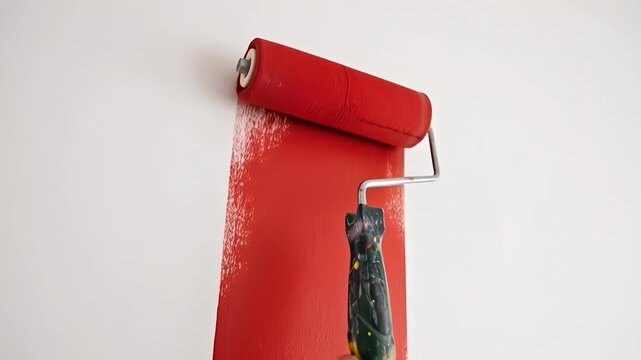 ?Painting wall with red roller: stepbystep transformation
