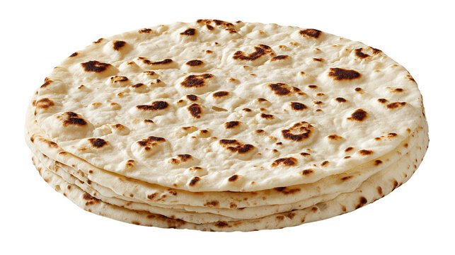 Stack of toasted naan bread on a transparent background, isolated on transparent background