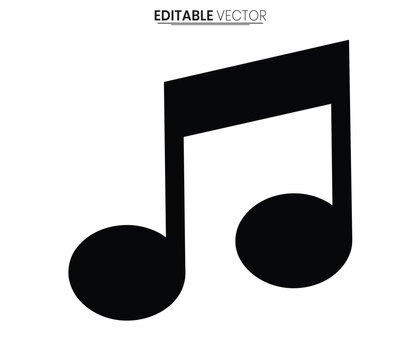 A simple black musical note design on a white background silhouette