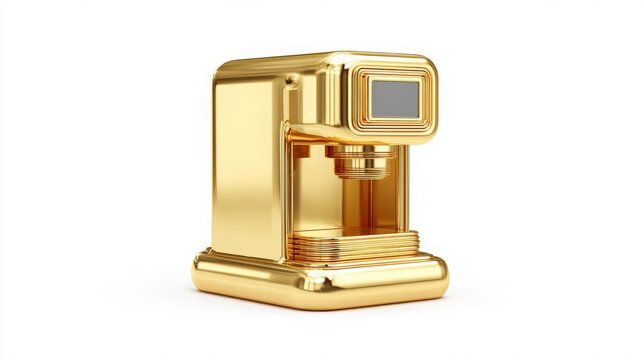 3D gold printer icon isolated on white background.