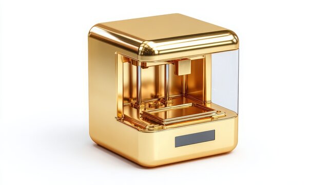 3D gold printer icon isolated on white background.