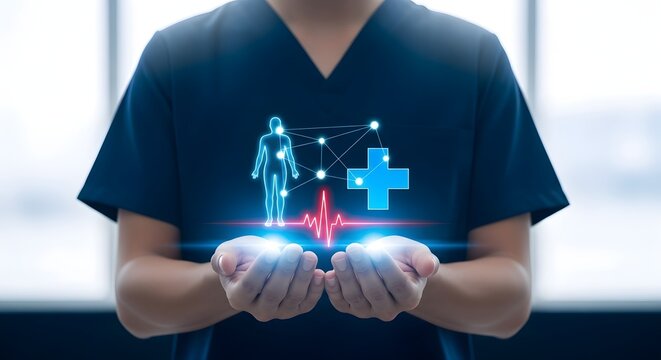 Medical professional holding digital health concept