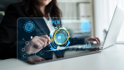 The concept of open data for public information and government transparency. A dashboard for...