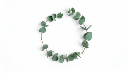 Obraz premium Wreath of eucalyptus branch with rounded leaves on white