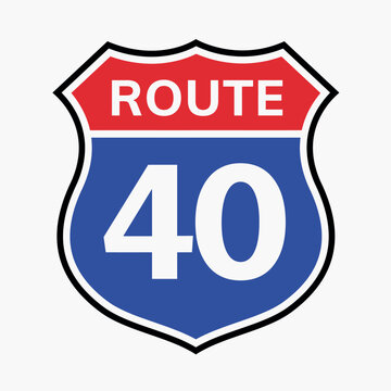 40 route sign icon, vector road 40 highway, interstate symbol, US California freeway route sign, traffic navigation icon, vector illustration for maps, driving apps, and transportation or educational 