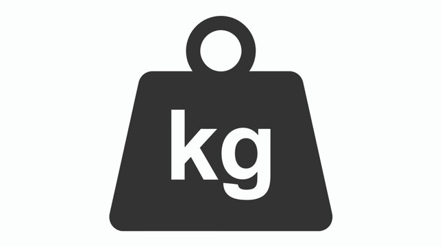 Black industrial weight icon with white kilogram kg text isolated on plain background, concept for fitness training, logistics shipping and mass measurement scale