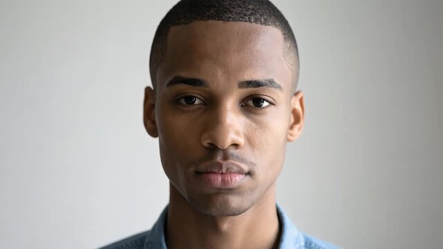 Portrait of young man with calm expression against simple background representing modern masculinity and identity