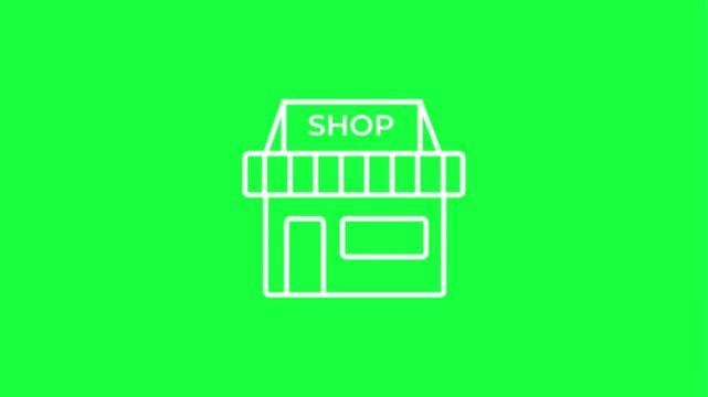 Modern shop icon on green background for business or retail use