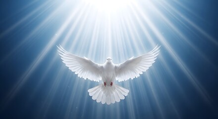 Obraz premium Easter dove of peace descending from heavenly light symbolizing resurrection and hope